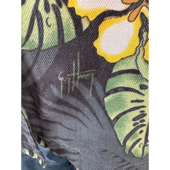 Guy Harvey By Aftco Bluewater Parrot Floral Silk Hawaiian Shirt M - Picture 14 of 16